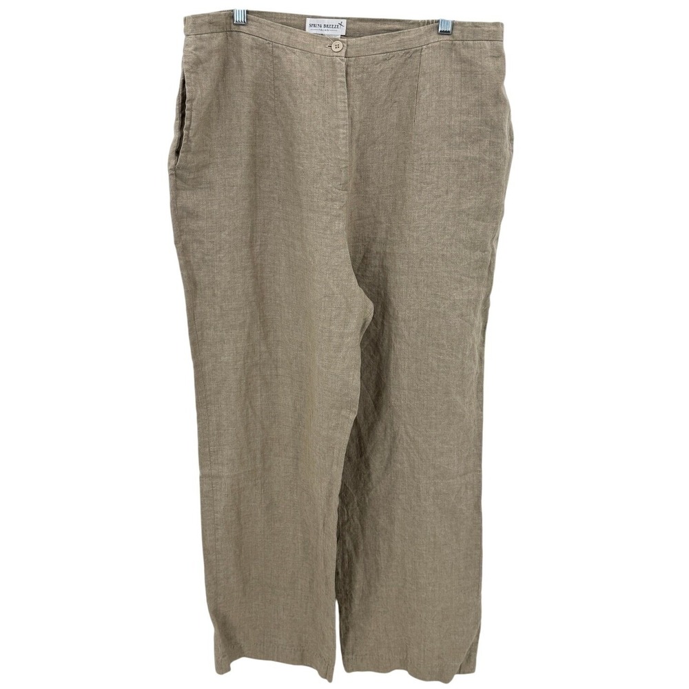 Spring Breeze Relaxed Fit Linen Trousers 2XL Beige Lightweight Casual Pants Chic
